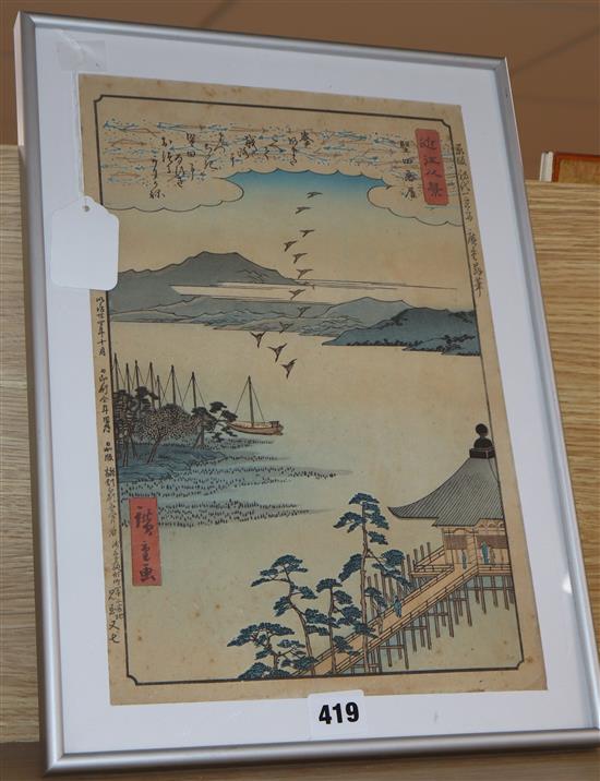 Hiroshige print series Omi Hakkei, Descending Geese Katata, 37 x 24cm